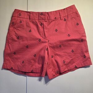 Cambridge Dry Goods Pink Anchor Embroidered Chino Shorts Nautical Size 2